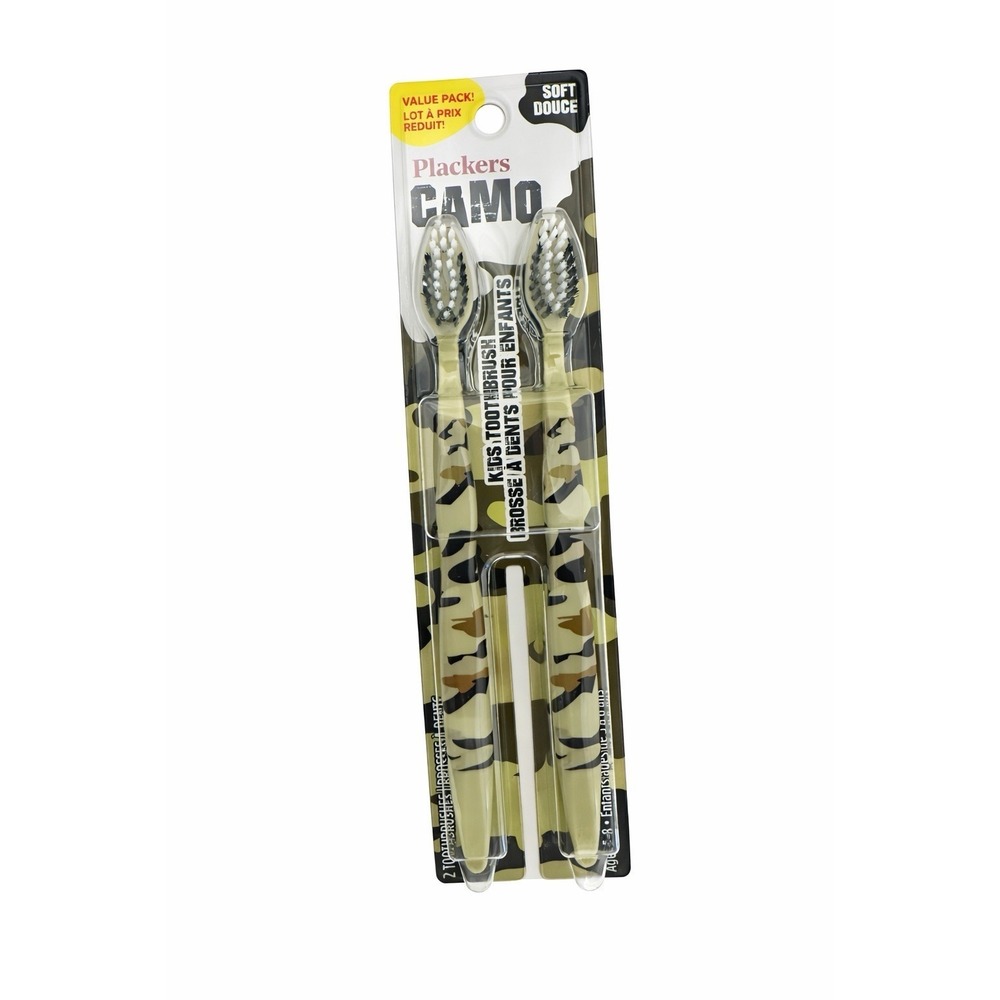 Plackers Camo Toothbrush Kids 2-pack Soft Bristles